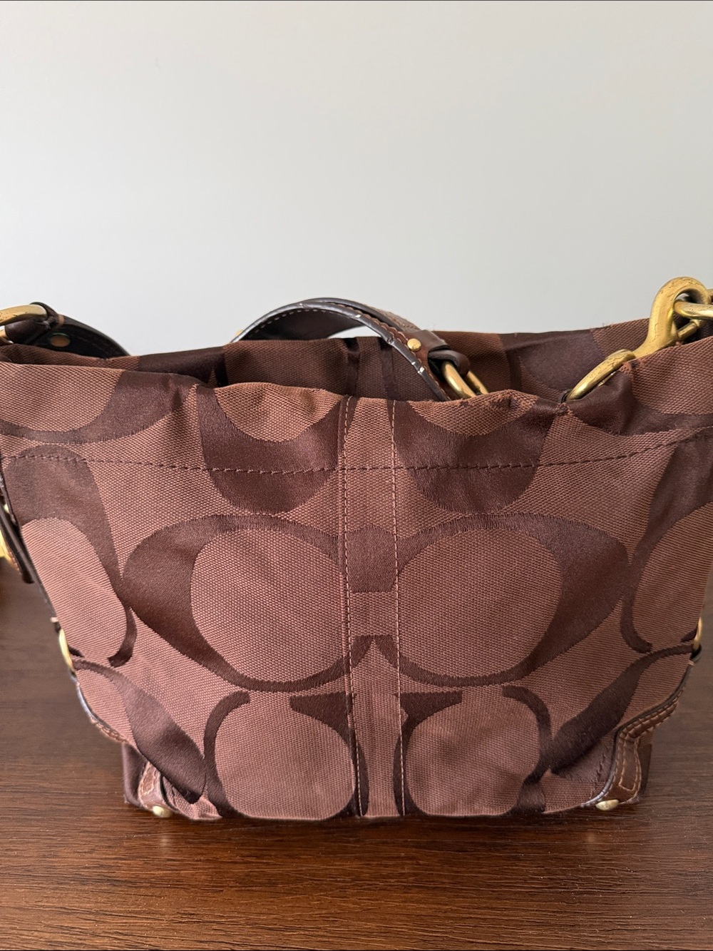 Coach Brown Signature Canvas Hobo Shoulder Bag with Gold Hardware - Picture 3 of 6